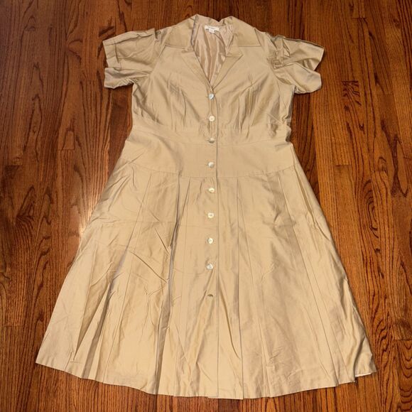 DRESSBARN Size 18W Beige Plus Size Lined Pleat Dress - Picture 1 of 6
